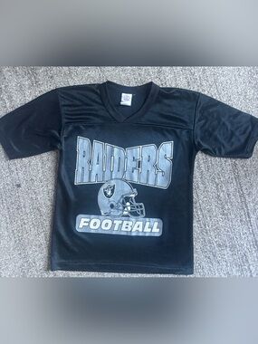 Vintage Raiders Football Jersey Youth 10-12 Black Mesh GTS V-Neck Short Sleeve